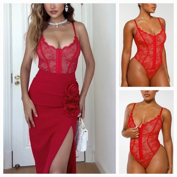Elegant Red Lace Bodysuit By Shapellx - Picture 1 of 3